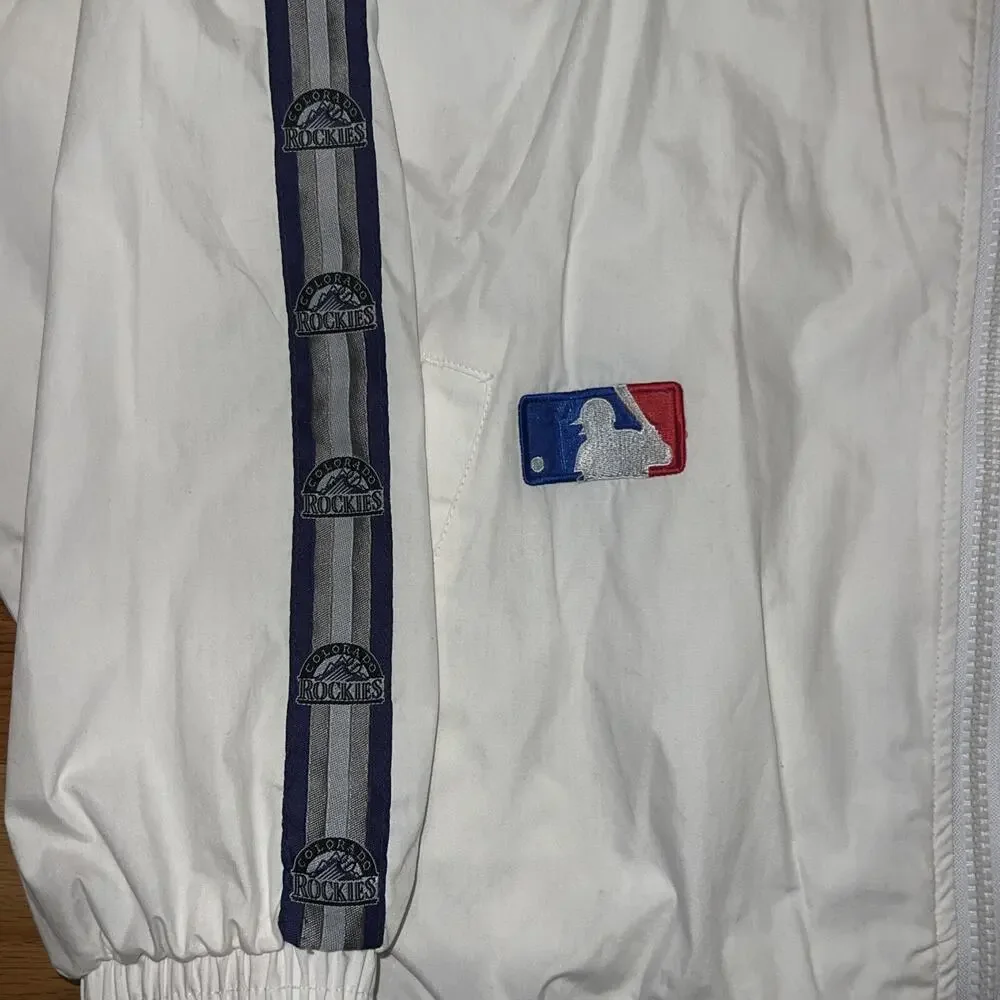 VINTAGE PRO PLAYER MLB COLORADO ROCKIES WHITE WINDBREAKER JACKET 1990s LARGE